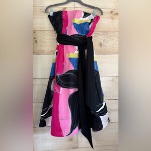 Maeve Anthropologie Strapless Floral Dress Cocktail Length A Line Pockets Size 4